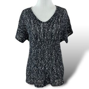 Eileen Fisher Sweater Small Organic Cotton V-Neck Open Knit Cap Sleeve